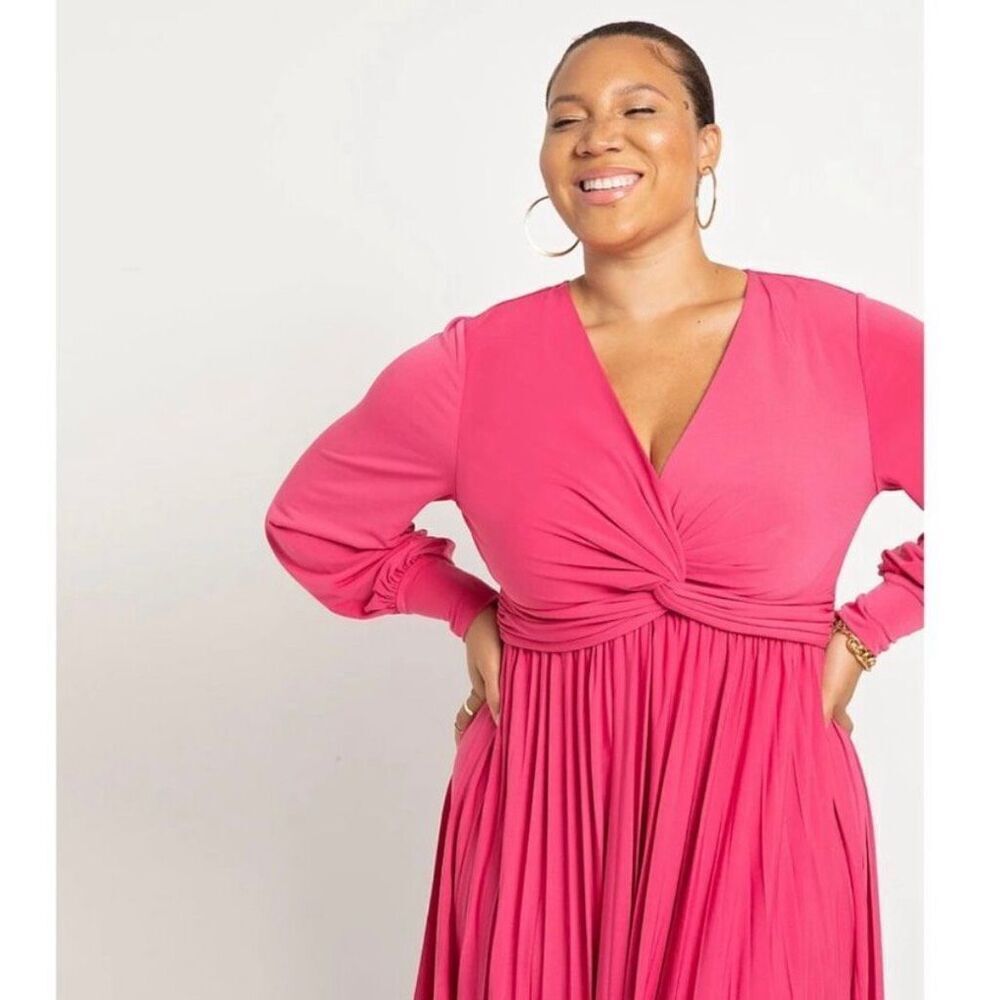 Eloquii Women's Twist Front Dress in a Magenta Pink Knee Length Women's 20 - Picture 7 of 12